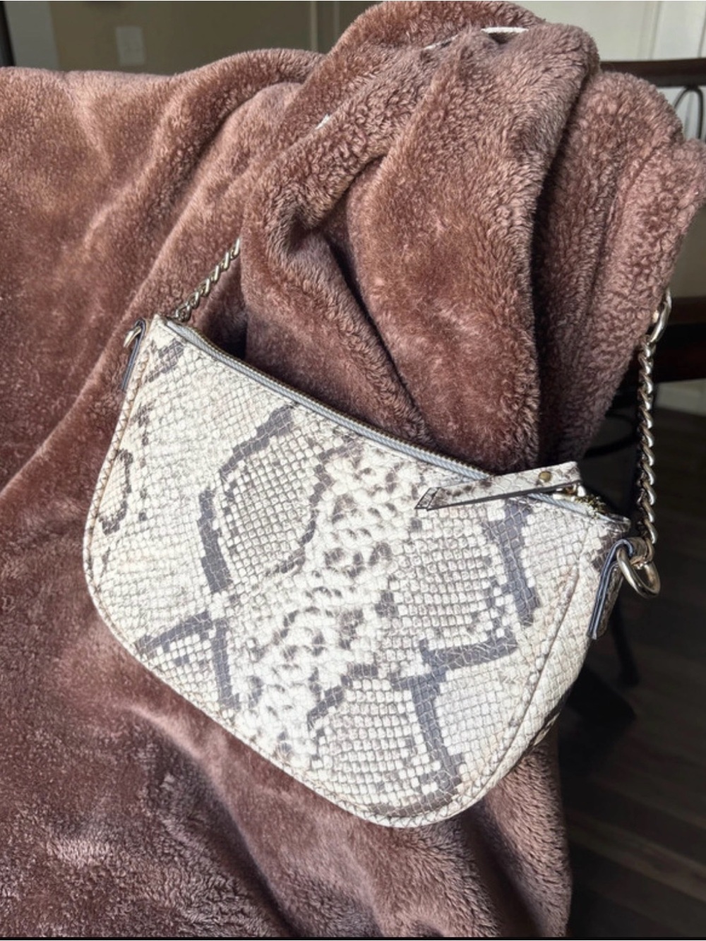 INC International Concepts Neutral Snakeskin-Print Shoulder Bag with Chain Strap